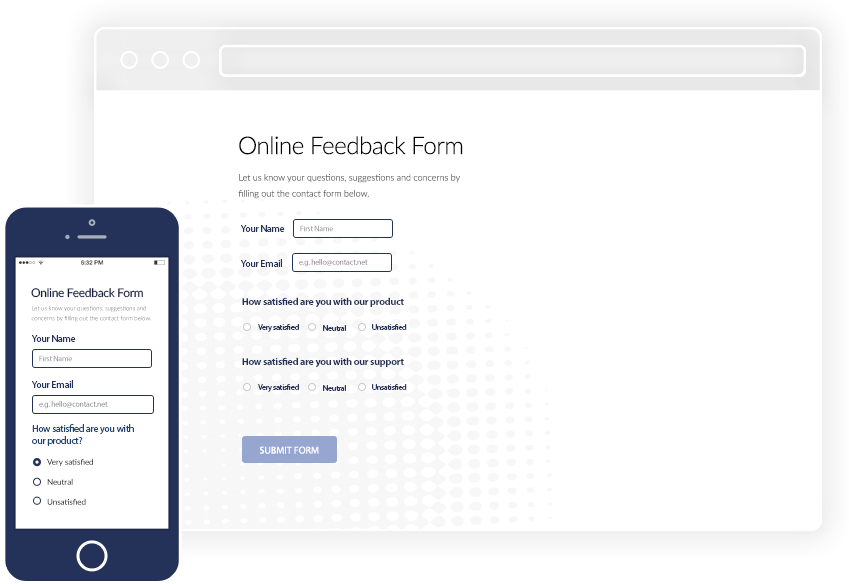Feedback Form browser on desktop and mobile