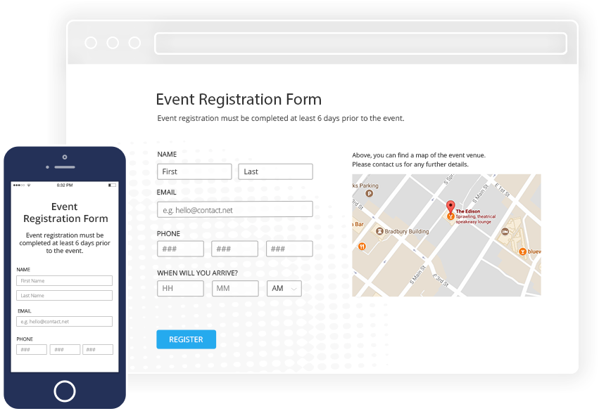 Wordpress Event Registration Plugin browser on desktop and mobile