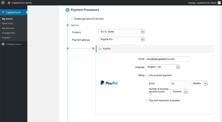 Captain Form Wordpress Plugin Booking Form