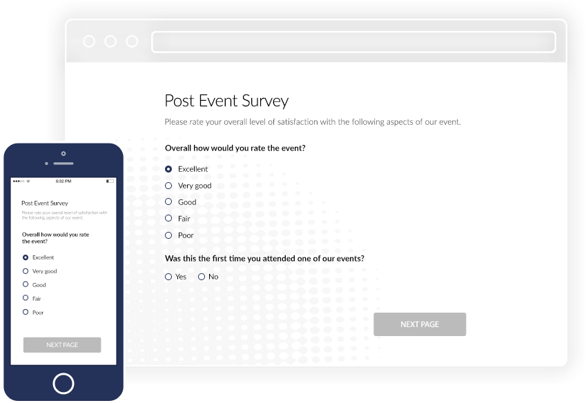 Post Event Survey browser on desktop and mobile