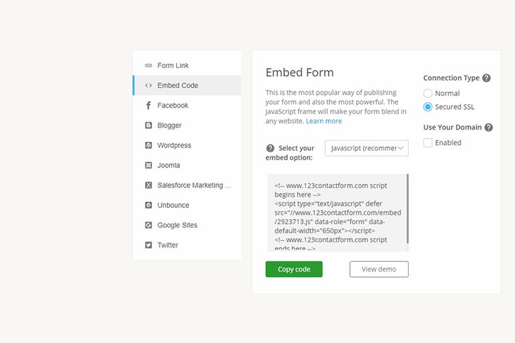 html form generator with multiple publish options
