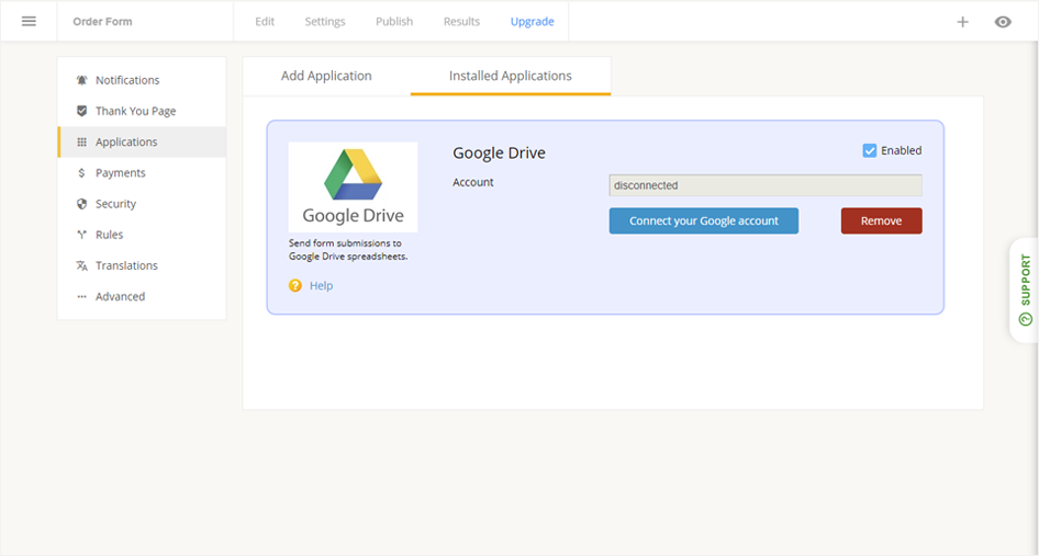form builder with google drive sheet integration
