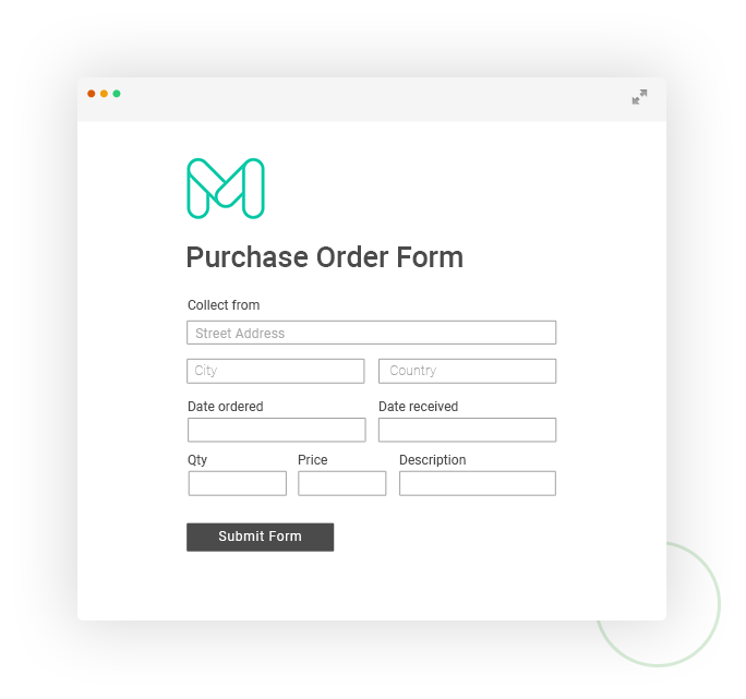 Moonfruit purchase order form application example