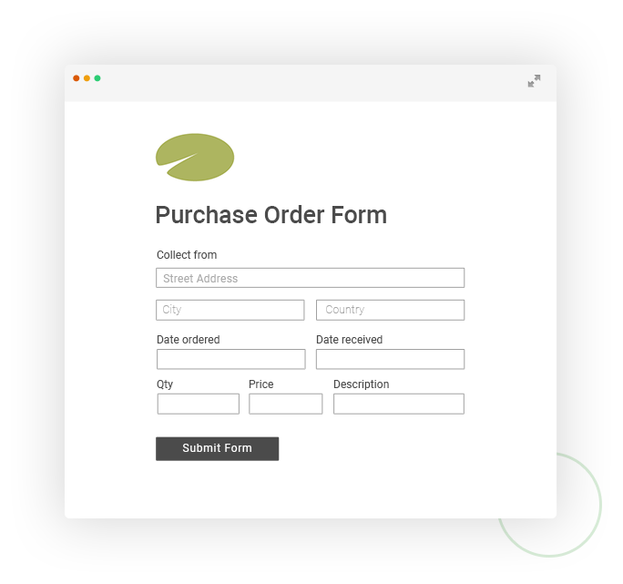 Moonfruit purchase order form application example