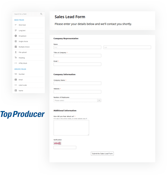 form builder with top producer integration